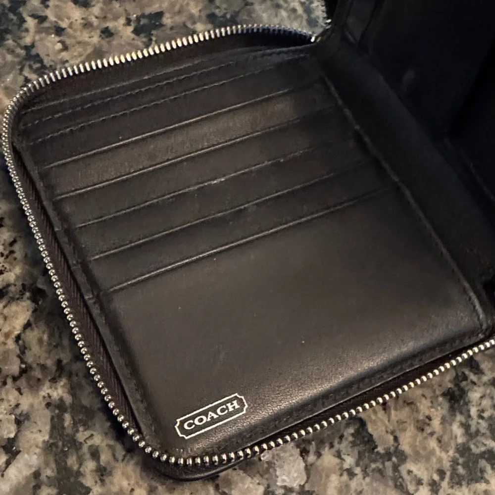 Coach Black and Gray Signature canvas and leather zip around Wallet EUC